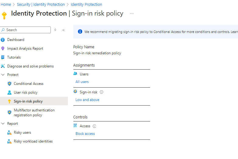Azure Sign-in Risk Policy