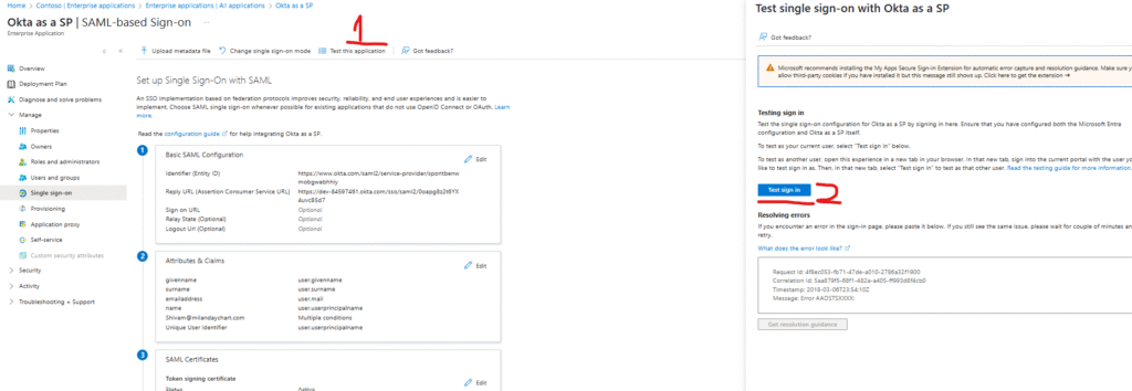 Test the Saml SSO between Entra as IDP and OKTA as SP