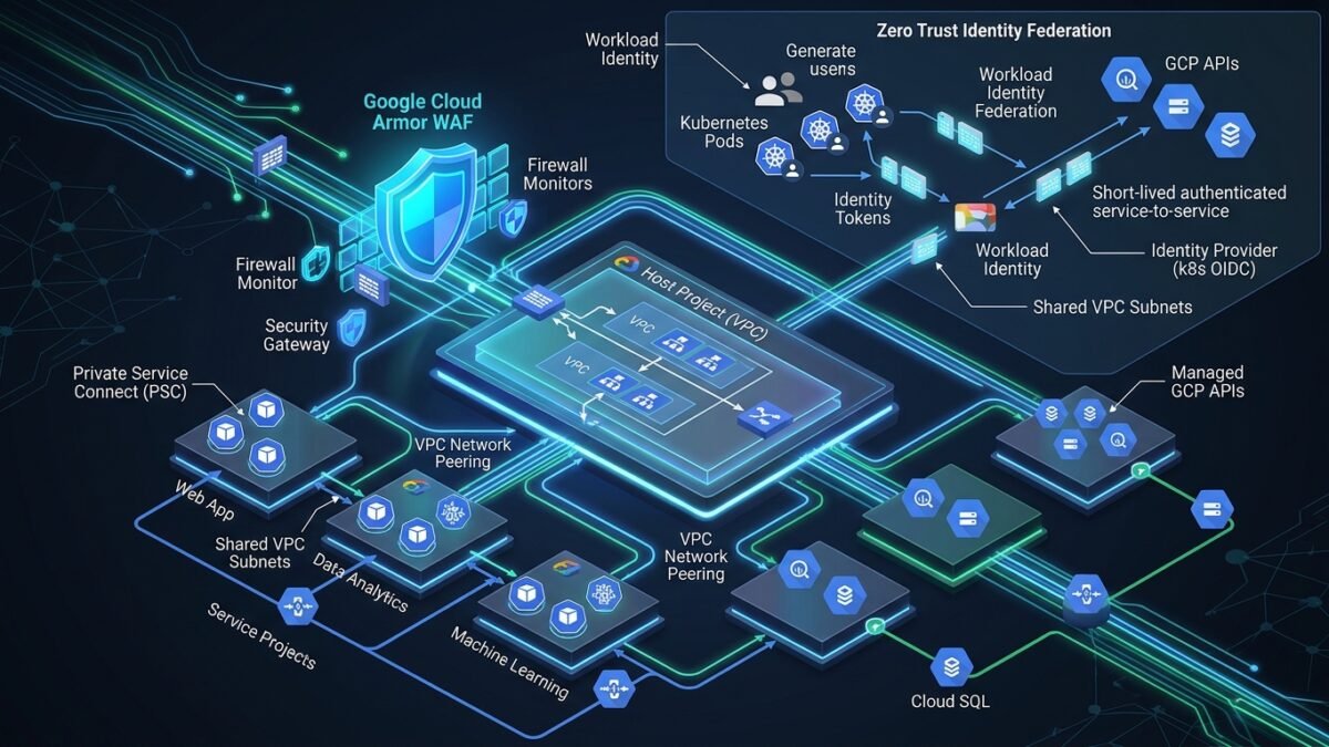 GCP Shared VPC Security Architecture: Private Service Connect, Cloud Armor & Workload Identity Federation